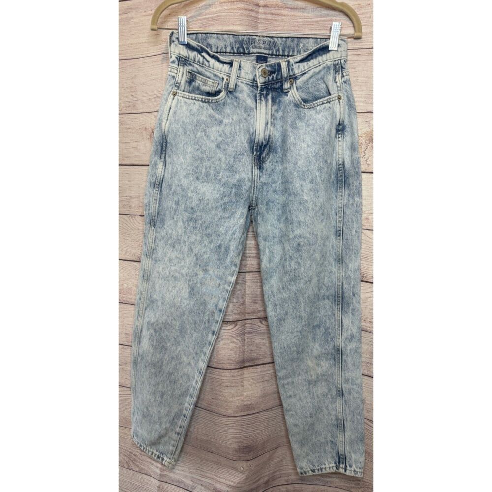 Arizona Jean Co Highest Rise Mom Jeans Blue Acid Wash Juniors Size 7 (28)